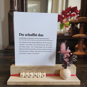 Kartenhalter aus Holz mit Blumenvase Trockenblumen und Karte Ein personalisiertes, perfektes Geschenk für Prüflinge Karte Glückwunsch