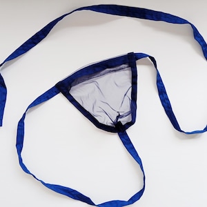 Sous-vêtements traditionnels japonais pour hommes Onaga Kuroneko Fundoshi C à travers la maille bleu marine