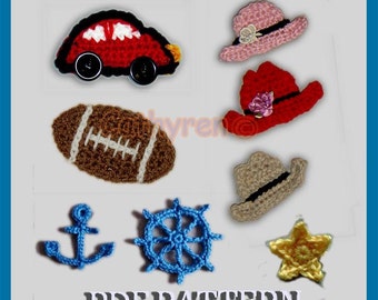 Beetle Car, Cowboy Hat, Football, Anchor, Wheel, Star -INSTANT DOWNLOAD Crochet Pattern