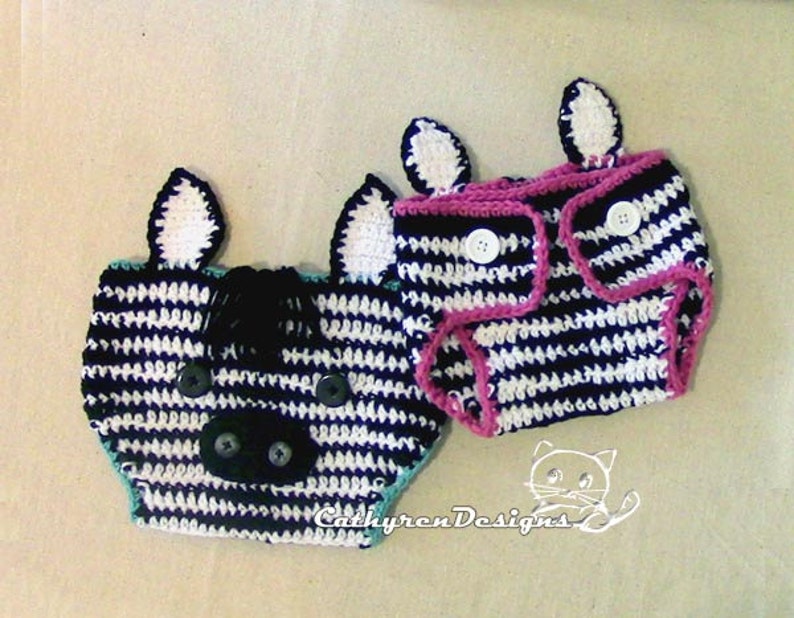 Baby Zebra Diaper Cover, Hat, Headband Set, Photo prop INSTANT DOWNLOAD Crochet Pattern image 5