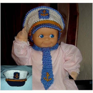 Little Captain, Sailor Cap/Hat and Tie, Newborn, Baby, Toddler INSTANT DOWNLOAD Crochet Pattern image 2