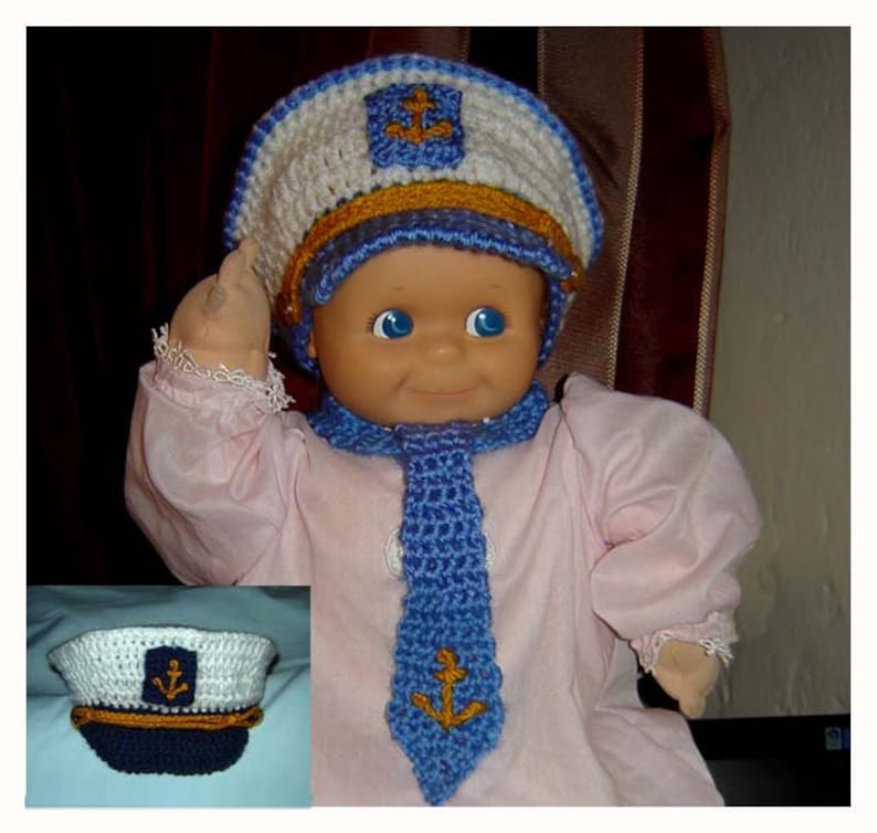 Little Captain, Sailor Cap/Hat and Tie, Newborn, Baby, Toddler INSTANT DOWNLOAD Crochet Pattern image 2
