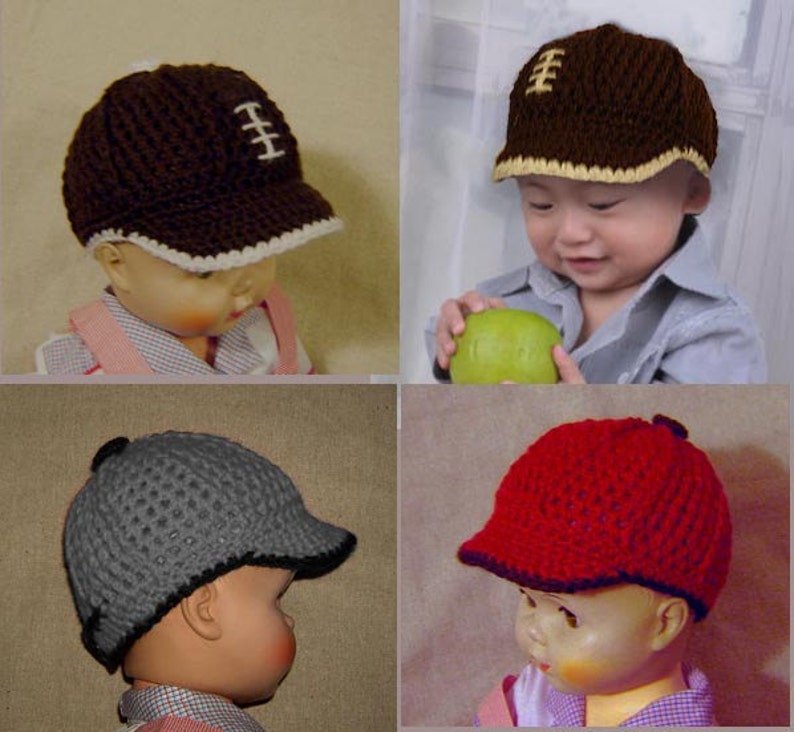 Football Cap, Baseball Cap Newborn, Baby, Toddler, INSTANT DOWNLOAD Crochet Pattern image 4