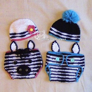 Baby Zebra Diaper Cover, Hat, Headband Set, Photo prop INSTANT DOWNLOAD Crochet Pattern image 3