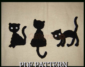 Halloween Black Cats Appliques/Patches -INSTANT DOWNLOAD Crochet Pattern