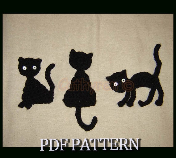 Halloween Black Cats Appliques/Patches -INSTANT DOWNLOAD Crochet Pattern