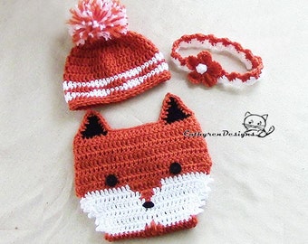 Baby Fox Diaper Cover, Hat, Headband Set, Photo prop - INSTANT DOWNLOAD Crochet Pattern