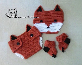 Baby Fox Diaper Cover, Socks/Booties Set, Photo prop - INSTANT DOWNLOAD Crochet Pattern