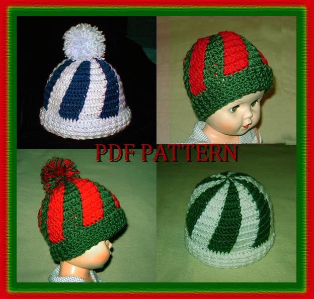 Pinwheel / Peppermint Candy Hats with Pompoms-INSTANT DOWNLOAD Crochet Pattern