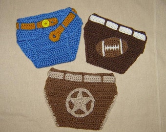 Baby Diaper Cover with Appliques of Football, Sheriff Badge, Star -INSTANT DOWNLOAD Crochet Patterns