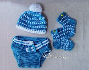 Baby Hat, Diaper Cover, Socks/Booties Set, Photo prop - INSTANT DOWNLOAD Crochet Pattern