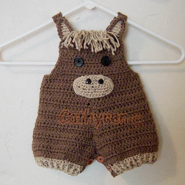 Baby Pony Shortall, Overall Shorties, Buttons at Legs for Easy Change - INSTANT DOWNLOAD Crochet Pattern