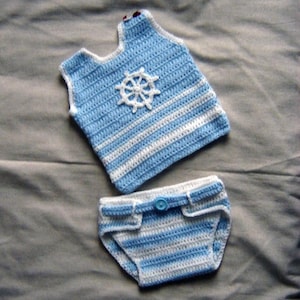 Little Baby Sailor Vest and Diaper Cover Set, Photo prop - INSTANT DOWNLOAD Crochet e-Pattern