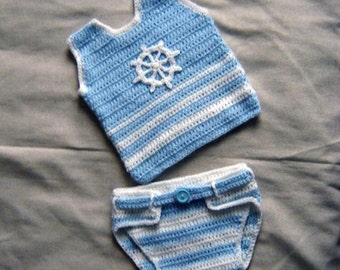 Little Baby Sailor Vest and Diaper Cover Set, Photo prop - INSTANT DOWNLOAD Crochet e-Pattern