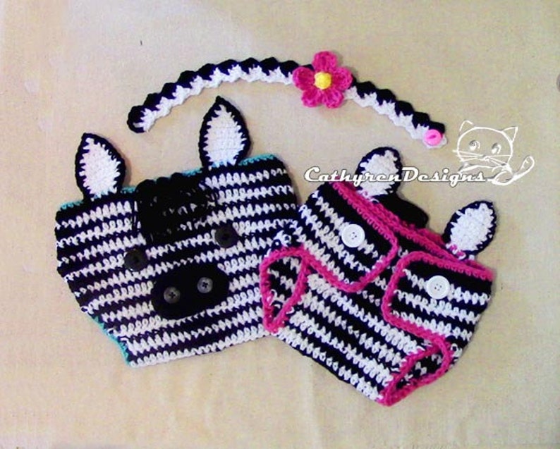 Baby Zebra Diaper Cover and Headband, Photo prop INSTANT DOWNLOAD Crochet Pattern image 2