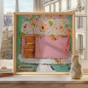 Kitchen Wall Art Pink Cake Painting Bakery Decor Floral Boho Birthday Gift for Baking overs Kitchen Decor Art Birthday Gift for mom