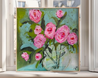 Impression d&#39;art rose - oeuvre d&#39;art murale florale romantique moderne, décoration botanique rose