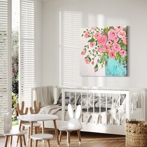 Floral Art Print Pink Roses Elegant Abstract Wall Decor for Home Office ...