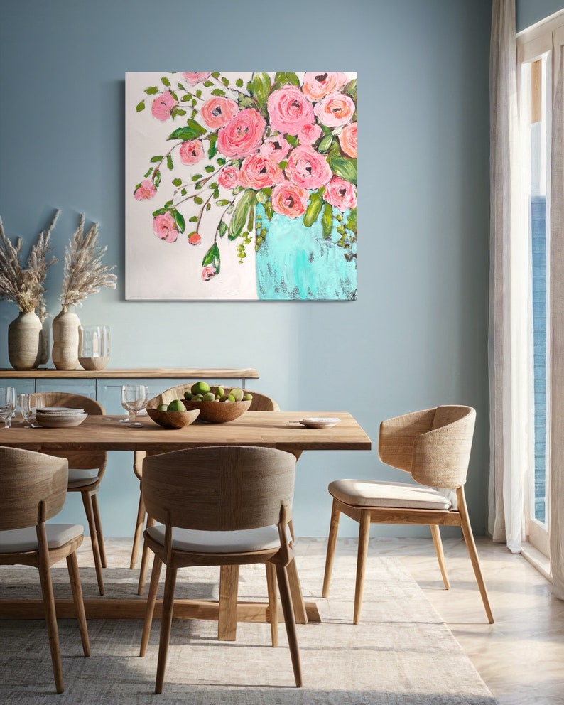 Floral Art Print Pink Roses Elegant Abstract Wall Decor for Home Office ...