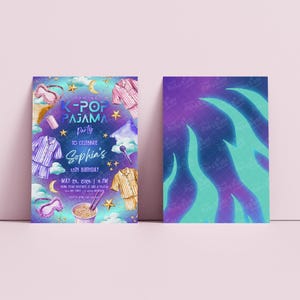K-Pop Sleepover Birthday Invitation Digital Kpop Pajama Slumber Party KPOP Invite Movie Night Korean Music Disco Personalized Canva Template image 4