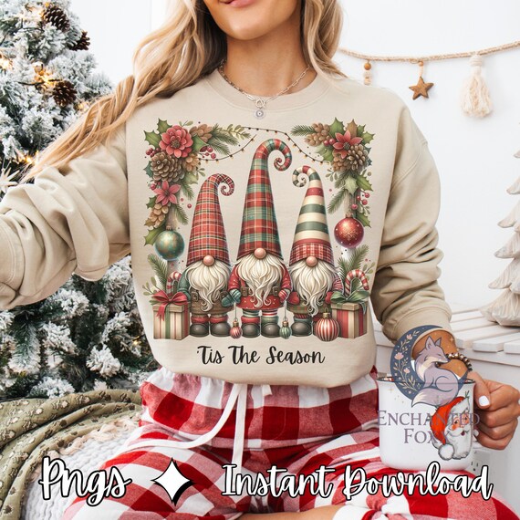 Christmas Gnomes PNG Tis the Season Plaid Gnome Sublimation Design Holiday Gnome Clipart for T-Shirts Mugs Tumblers 300 DPI Digital Download