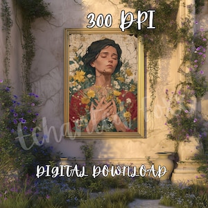 Wildflower Spirit Divine Woman digitaal downloaden | Boho Kintsugi-portretafdruk | Krachtige vrouwelijke muurkunst
