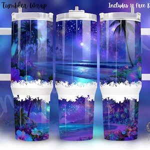 Tropical Beach Tumbler Wrap 40 oz Tumbler Sublimation Design Digitaler Download PNG Instant DIGITAL NUR, Becher mit Griff Wrap