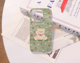 Cute Bear and Floral Personalized iPhone Case,Customized Birthday Gift,For iPhone 16 15 14 13 12 11 8 7 Mini Plus Pro Max,iPhone X XS XR SE
