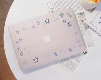 Elegant Blue Star&Ribbon MacBook Case for 2025 Mac Air15/13 M4 A3240 A3241 Laptop Cover MacBook Pro 13 14 15 16 Ret 15 13 Inch 2024 M3 M2 M1