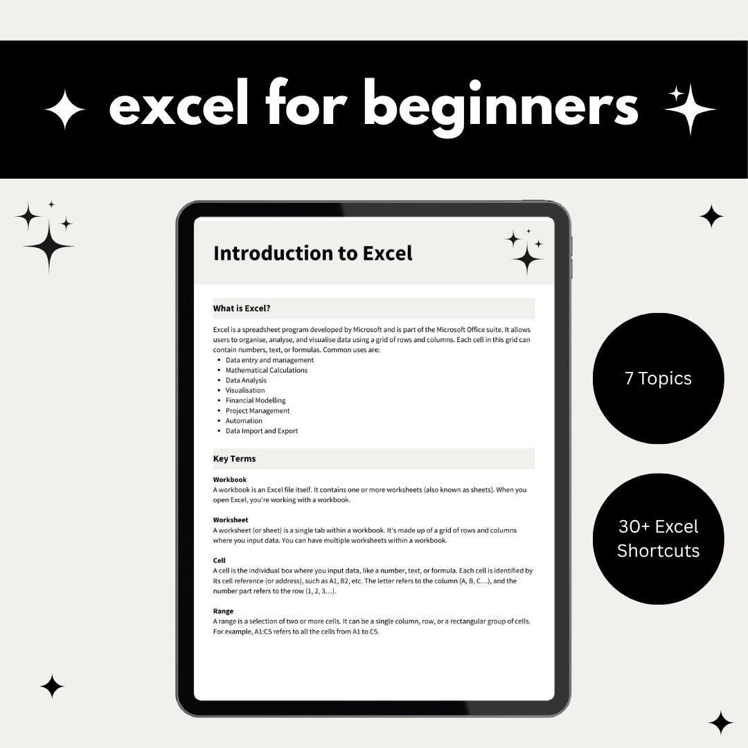 Beginner’s Guide to Excel | Excel for Beginners | Digital Download PDF ...