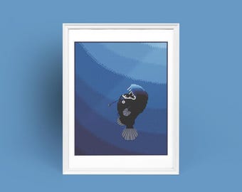 Angler Fish Cross Stitch Pattern | Black Seadevil, Black Devil FIsh, Humpback Angler | PDF Digital Download