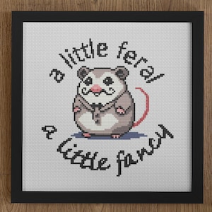 A Little Feral, A Little Fancy | Possum Cross Stitch Pattern | Funny Opossum Embroidery | Trash Goblin Decor