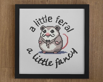 A Little Feral, A Little Fancy | Possum Cross Stitch Pattern | Funny Opossum Embroidery | Trash Goblin Decor