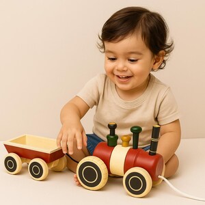 Handmade Eco-Friendly Wooden Pull-Along Tractor Toy with Cart – Toy for Toddlers – Montessori-Inspired | The Eco Shop
