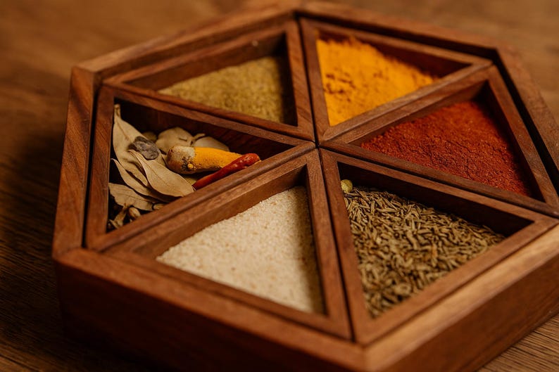 Hexagonal Neem Wood Spice Box