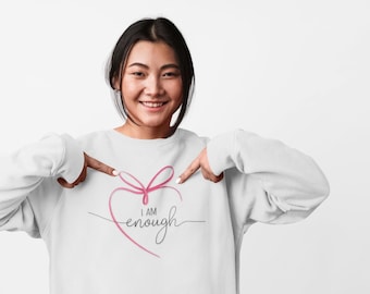 Bluza z kapturem I Am Enough, odzież Self-Love, bluza z kapturem do medytacji, odzież do rozwoju duchowego, bluza z kapturem Mental Wellness