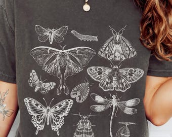 Moth Butterfly Dragonfly Tee for Nature Lovers, Vintage Boho Butterfly Moth T-Shirt, Goblincore Tee, Cottagecore Tee Comfort Colors® Unisex