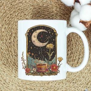 Coffee Lover Mug, Perfect Gift for Tea Lovers, Moon Phase Coffee Cup, Birthday Gift, Boho Coffee Mug