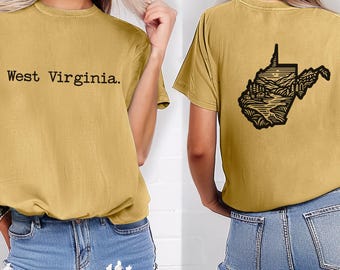 Camiseta West Virginia Comfort Colors para amantes de WV y WV Mountaineers. Ropa de WVU, camiseta Take Me Home Country Roads Almost Heaven.