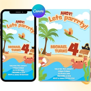 Editable Pirate Themed Birthday Party Template for Kids | Canva Invitation | Sea Ocean Pirate Theme | pre-school | E-invite A5 5x7 sizes