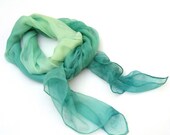 Green hand paint scarf silk, long ombre green scarf, fashion luxury scarf, gift for women under 50