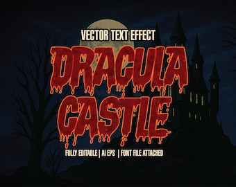 Carattere di Halloween del castello di Dracula: testo modificabile con vampiri horror (SVG e stampa)