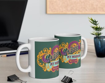 Coffee My Morning Ritual Mug | Retro Colorful Typography