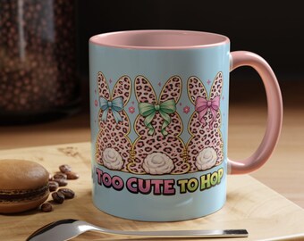 Leopard Print Bunny Mug | Pastel Bow Accent Coffee Cup