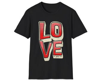 Retro Block LOVE T-Shirt | Handdrawn Red Lettering, Casual Valentine Tee