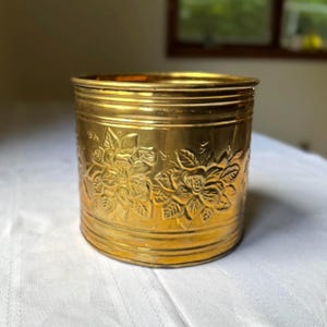 Vintage Floral Brass Planter Jardiniere