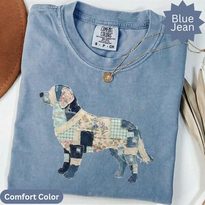 Golden Retriever Faux Patchwork T-Shirts: Denim Floral Lace Shabby Chic Dog Art Print
