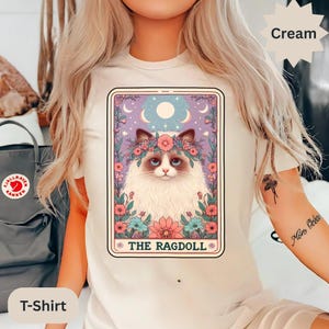Camiseta con carta del tarot del gato Ragdoll, camiseta con gráfico de felino místico, linda camiseta para amantes de los gatos, camiseta con diseño de carta del tarot vintage, regalo único para gatos