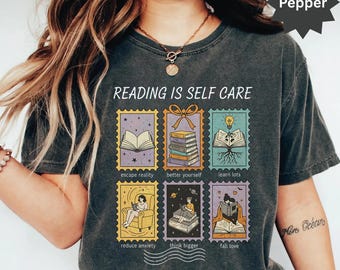 Reading is Self Care T-Shirt, Buchliebhaber Briefmarken, Bücherwurm Tee