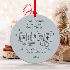 Mahjong ornament with names Angela, Brenda, Cathy, Diana, Elaine and year 2026.